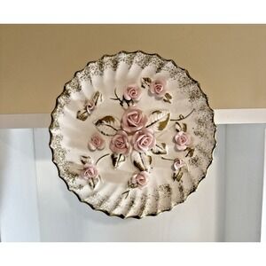 Vintage Lefton Plaque Raised Pink Roses Porcelain